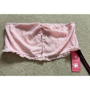 Romwe Pink Lace Bow Detail Smocked Tube Top Crop Shirt‎ Size 2XL